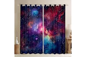 FEELYOU Galaxy Curtains for Bedroom Living Room Outer Space Kids Darkening Drapes 3D Printed Space Curtains for Boys Room Decor Space Blue Red Outer Sky Lightweight Window Treatments(2 Panels, 52 x 96 Inch)