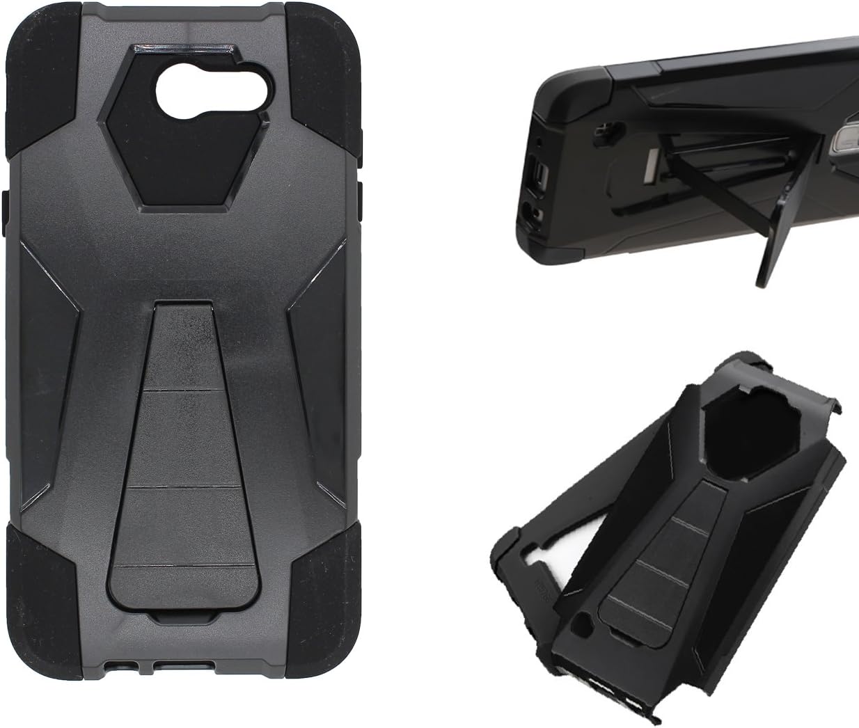 URAKKI Case, Hybrid 2 Layer Shock Proof Rugged Heavy Duty Armor Kickstand Hard Case Compatible with Galaxy J7 2017 J727, J7 Sky Pro, J7 V [Black] Kickstand Case