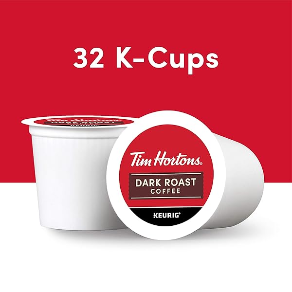 TIM HORTONS DARK ROAST COFFEE, SINGLE-SERVE K-CUP PODS COMPATIBLE WITH KEURIG BREWERS, 32CT K-CUPS,RED