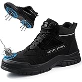 LANGTAN Steel Toe Work Boots for Men - High Top Puncture Resistant Safety Boots - Industrial Boot for Worker - Comfortable Work Boot for Construction