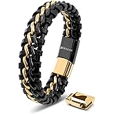 SERASAR | Premium Genuine Leather Bracelet [Steel] for Men in Black | Magnetic Stainless Steel Clasp in Black, Silver and Gold | Exclusive Jewellery Box | Great Gift Idea