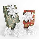 HUIHUANG White Bows for Gift Wrapping, White Curly Ribbon Bows Self Adhesive Burst Gift Bow for Christmas Presents, Wine Bottle, Treat Bags, Bridal Shower Wedding Party Favor - 6 Counts