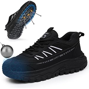 TANIELD Steel Toe Shoes for Men Lightweight Safety Work Shoes Black | Puncture-Resistant Kevlar Midsole, Breathable, High-Reb