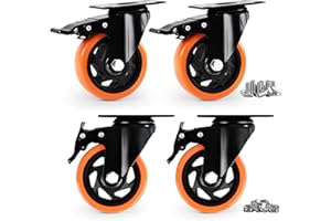 EGOFIX Caster Wheels, Heavy Duty 4 Inch Casters Set of 4, Locking Swivel Casters Wheels for Cart, Furniture and Workbench, Orange