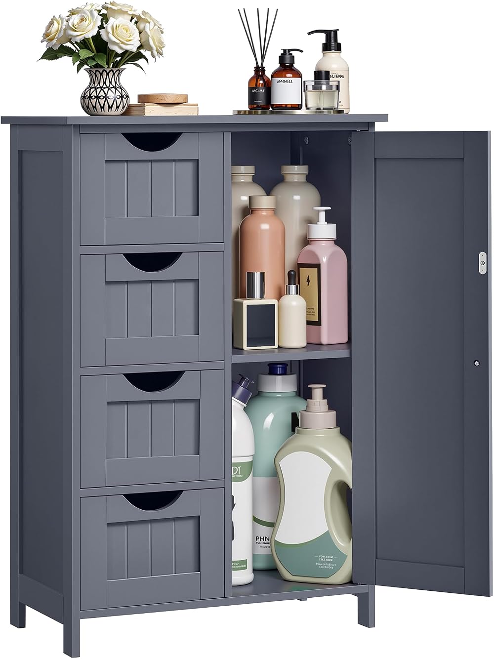 VASAGLE Narrow Bathroom Cabinet with 4 Drawers Grey LHC41GY