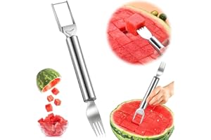 UNEFCYC Watermelon Fork Slicer Cutter Tool - 2-In-1 Stainless Steel Fruit Cutter, 2024 New Dual Head Fruit Knife, Melon Cube Cutter,Watermelon Cuber Cutting Tool,Portable Watermelon Cutter Slicer Tool (1 PCS)