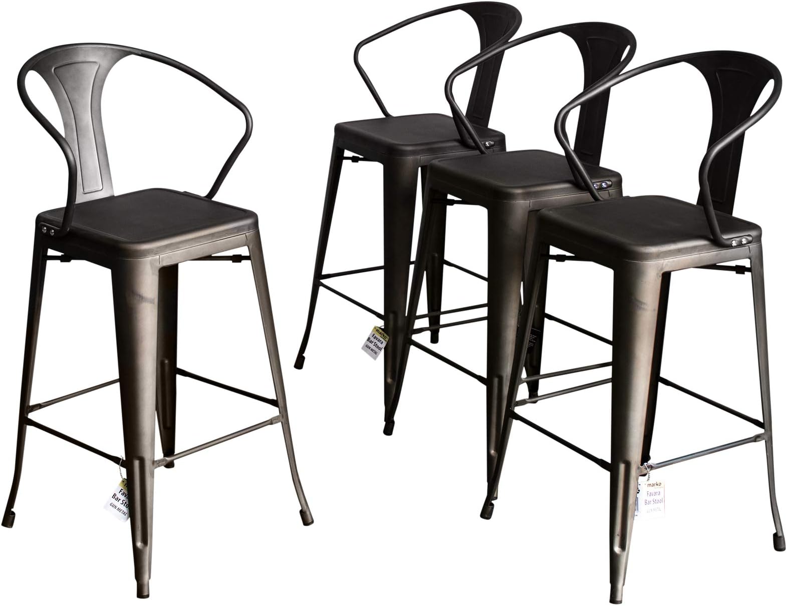 Marko Furniture Set of 4 Gun Metal Grey Industrial Bar Stool Breakfast Kitchen Bistro Vintage