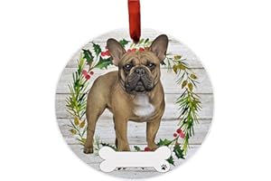 E&S PETS E&S Imports French Bulldog Ornament - Pets DIY Personalizable Dog Gifts Ceramic Round with Glazed Finish X-mas Decoration Christmas Ornaments Craft for Pet Lovers