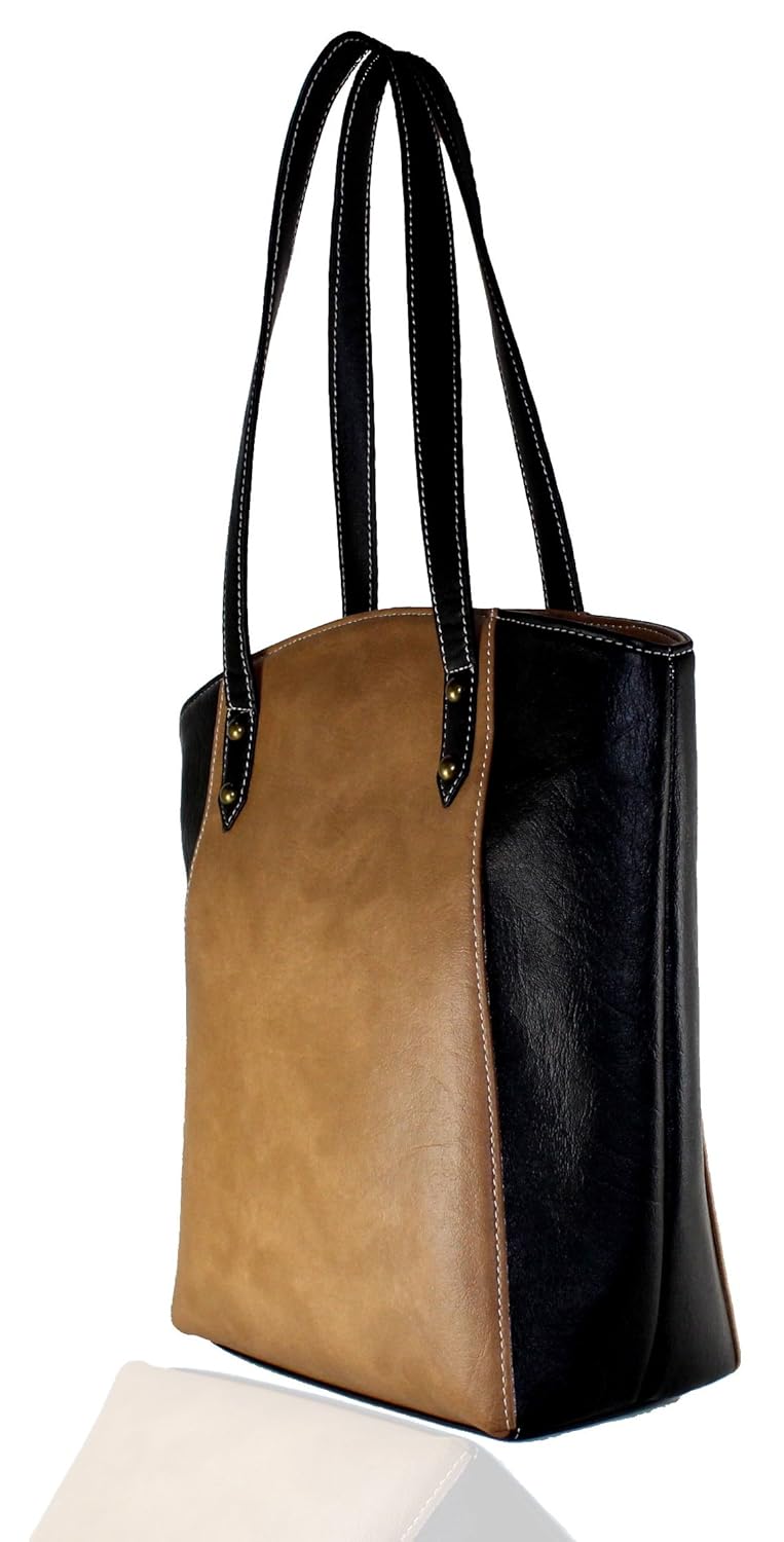 fargo motley pu leather women's & girl's tote handbag (beige,black_fgo-007)