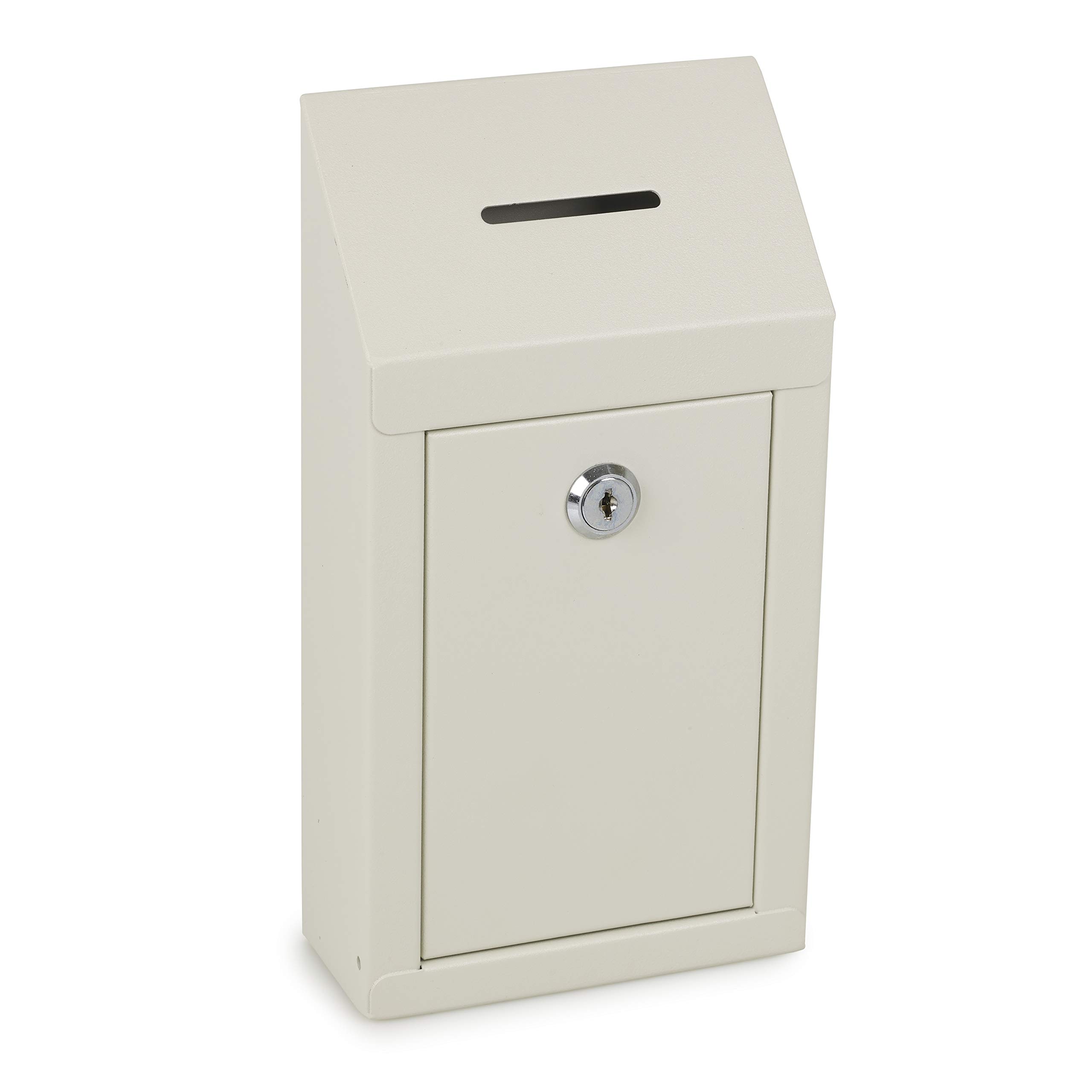 Metal Donation & Collection Box - Secure Suggestion Box with Top Coin Slot, Lock & 2 Keys - Easy Wall or Counter Mount