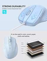 TECKNET USB Wired Mouse 6400 DPI 6-Button Ergonomic 5FT Cable view 6