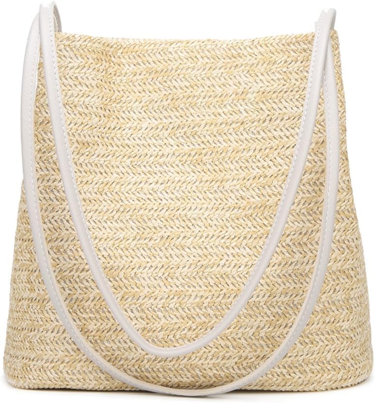 MoGist Straw Bag Women's Large Capacity Straw Bag Handmade Rattan Summer Shoulder Bag Handbag Shopping Bag, beige, 27 * 14 * 27CM