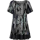 LARACE Plus Size Tunic Tops for Womens Summer Clothes Dressy Round Neck Short Sleeve Shirts Flowy Chiffon Blouses