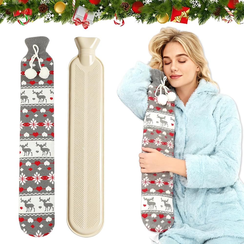 Abnaok Long Hot Water Bottle with Soft Cover for Neck & Body Relief