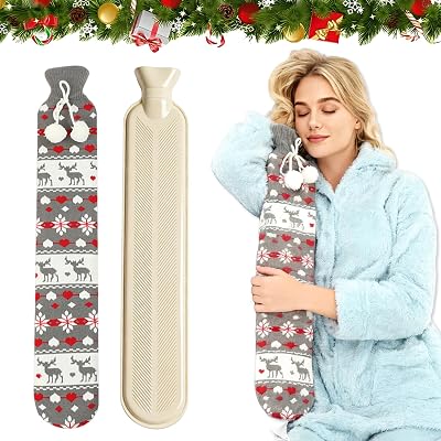 Abnaok Long Hot Water Bottle with Soft Cover for Neck & Body Relief