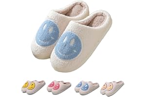 FACAXEDRE Smile Face Slippers Indoor Outdoor,Smile Happy Face Slippers,Retro Slippers for Women House Soft Fluffy Slides,Smile Cushion Slides Smile Face Furry Slippers