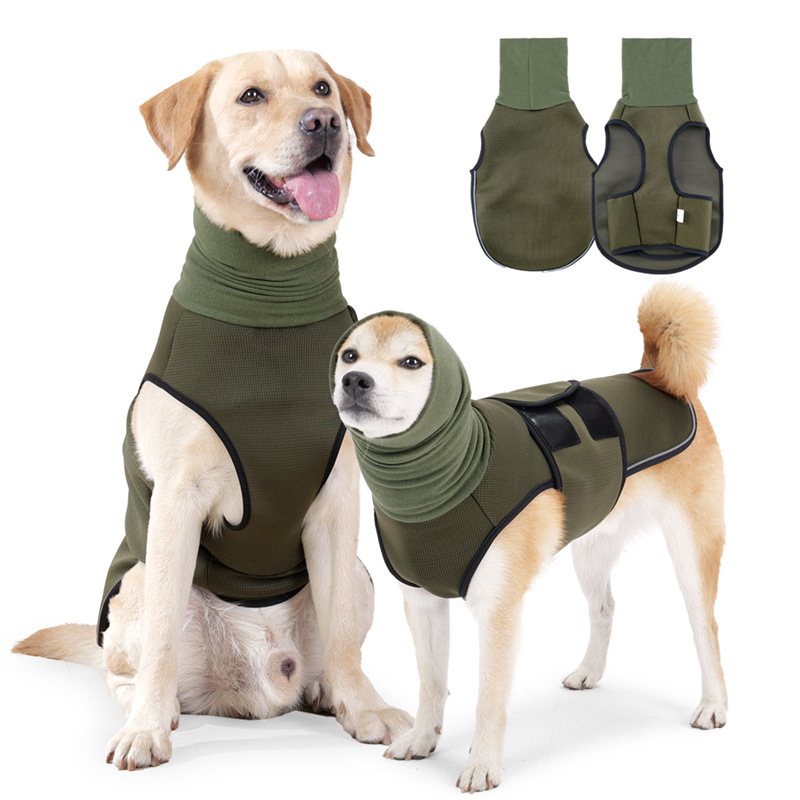 Yanmucy Dog Calming Coat with Snood 2 in 1 Anxiety Relief Adjustable Anxiety Jacket with Hoodie Ear Muffs for Nervous Dogs (Green, XXL)