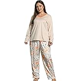 Vozanet Women Plus Size Pajama Sets Sexy V Neck Long Sleeve Long Pants Sleepwear Elegant Floral Pattern Jammies Size XL to 5X