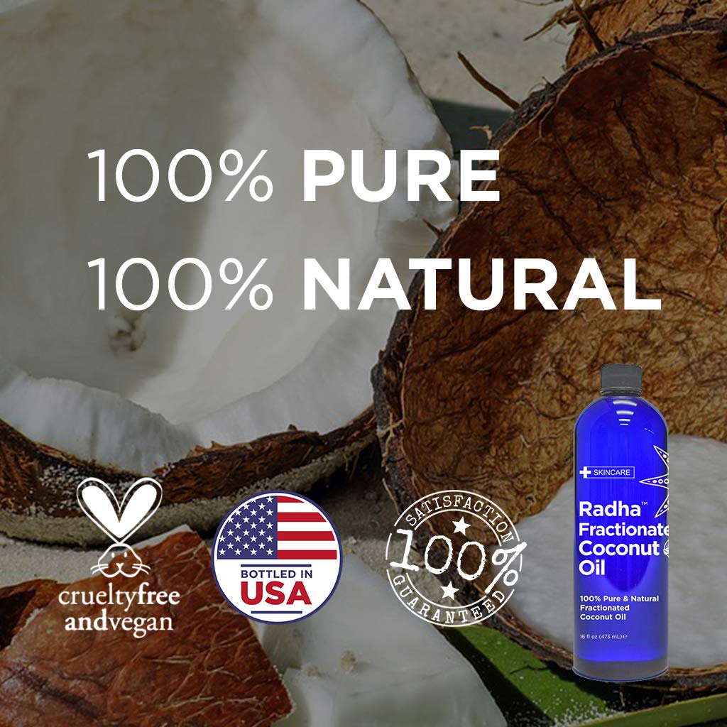 Radha Beauty Fractionated Coconut Oil - 100% Pure & Natural Carrier and Base Oil for Aromatherapy, Hair and Skin - Comes with Pump, 16 fl oz. : Beauty