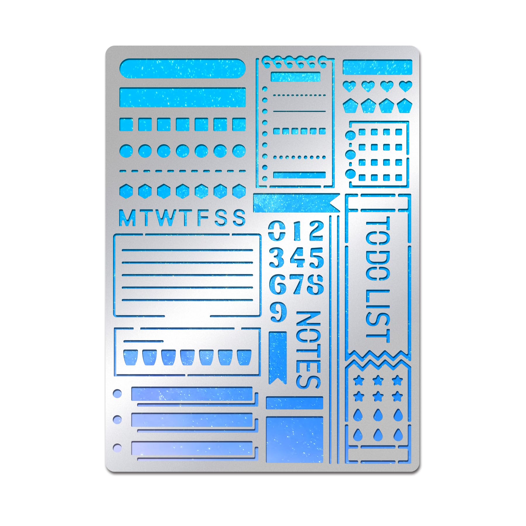 BENECREAT Stainless Steel Journal Planner Stencil with English Alphabet, Numbers, Circular Patterns, Reusable Stainless Steel Stencil Tool for Painting, Albums, Scrapbooking, 19x14cm