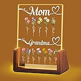 Idiyfun Personalized Mothers Day Gifts for Grandma Mom from Daughter Grandkids Custom Acrylic Plaque Walnut Frames First Mom Now Grandma Customized Birthday Gifts for Mother Grandmother