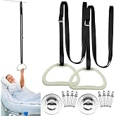 Tandefio 2 Sets Elderly Pull up Bed Trapeze Ceiling Mounted Bar Trapeze Stand Ladder Bed Helper 2 Stainless Steel Fixing Plate 8 Stainless Steel Expansion Bolt 4 Snap Hooks for Bed Mobility Transfer