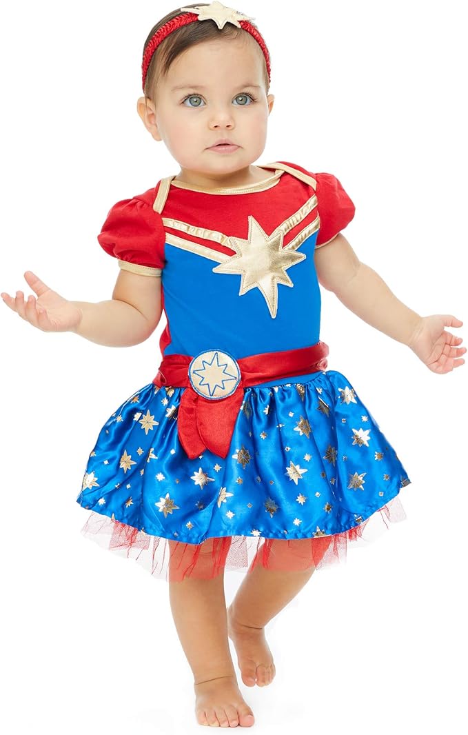 Girls Short Sleeve Costume Dress & Headband Superhero Cosplay