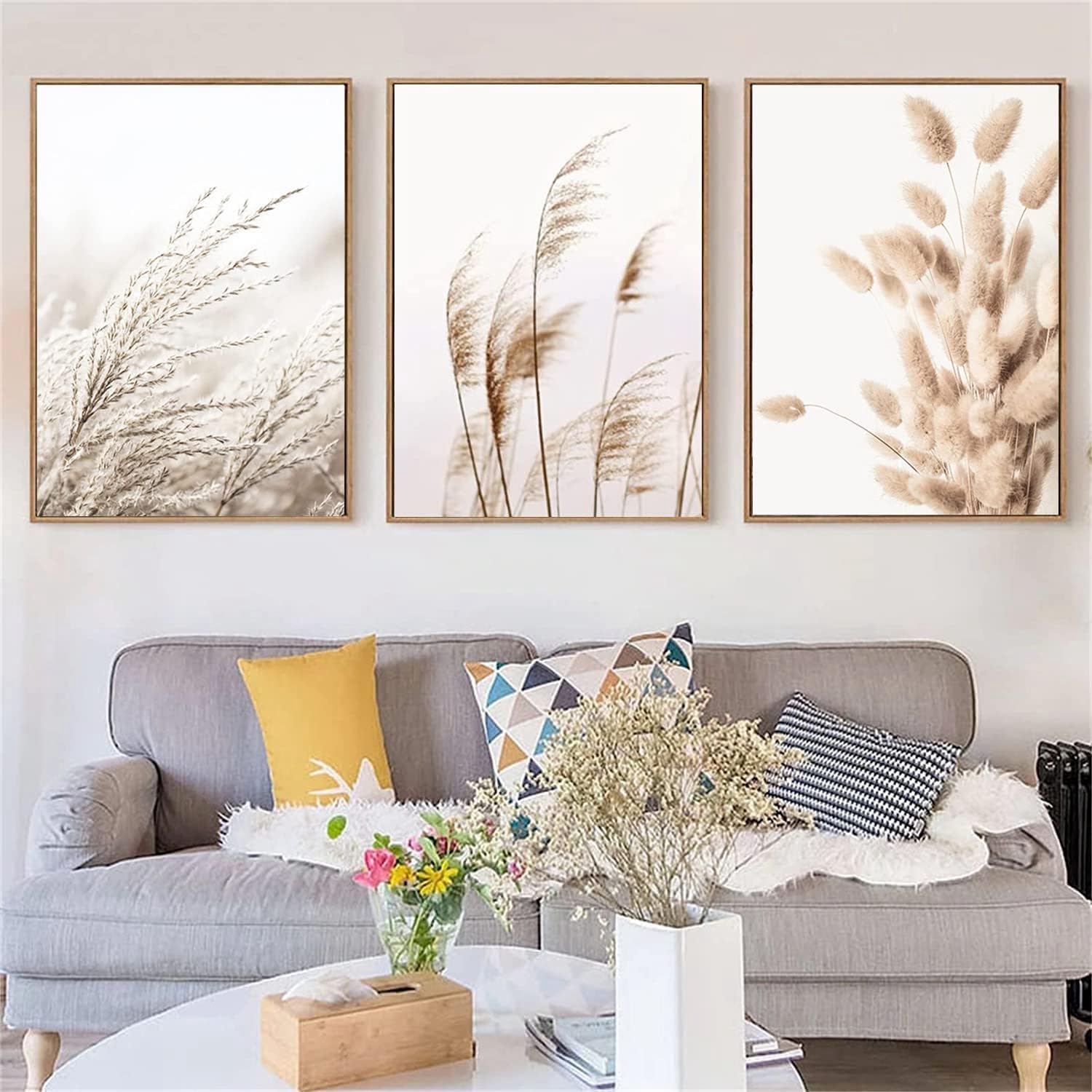 LPFNSF Beige Home Decoration Poster, Modern Reed Plant Decoration Landscape Painting, Bedroom, Living Room, Office Background Wall Decoration Poster, Frameless. (Style 5, 50x70cm*3)