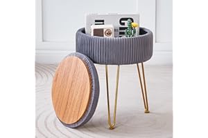 Cpintltr Velvet Foot Rest Stool Multipurpose Dressing Stools Upholstered Round Storage Ottoman Modern Soft Vanity Chair with Memory Foam Seat Dark Gray
