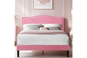 VECELO Full Bed Frame Platform Bed Frame with Upholstered Headboard, Strong Frame and Wooden Slats Support, Strong Weight Capacity, Non-Slip and Noise-Free, Easy Assembly