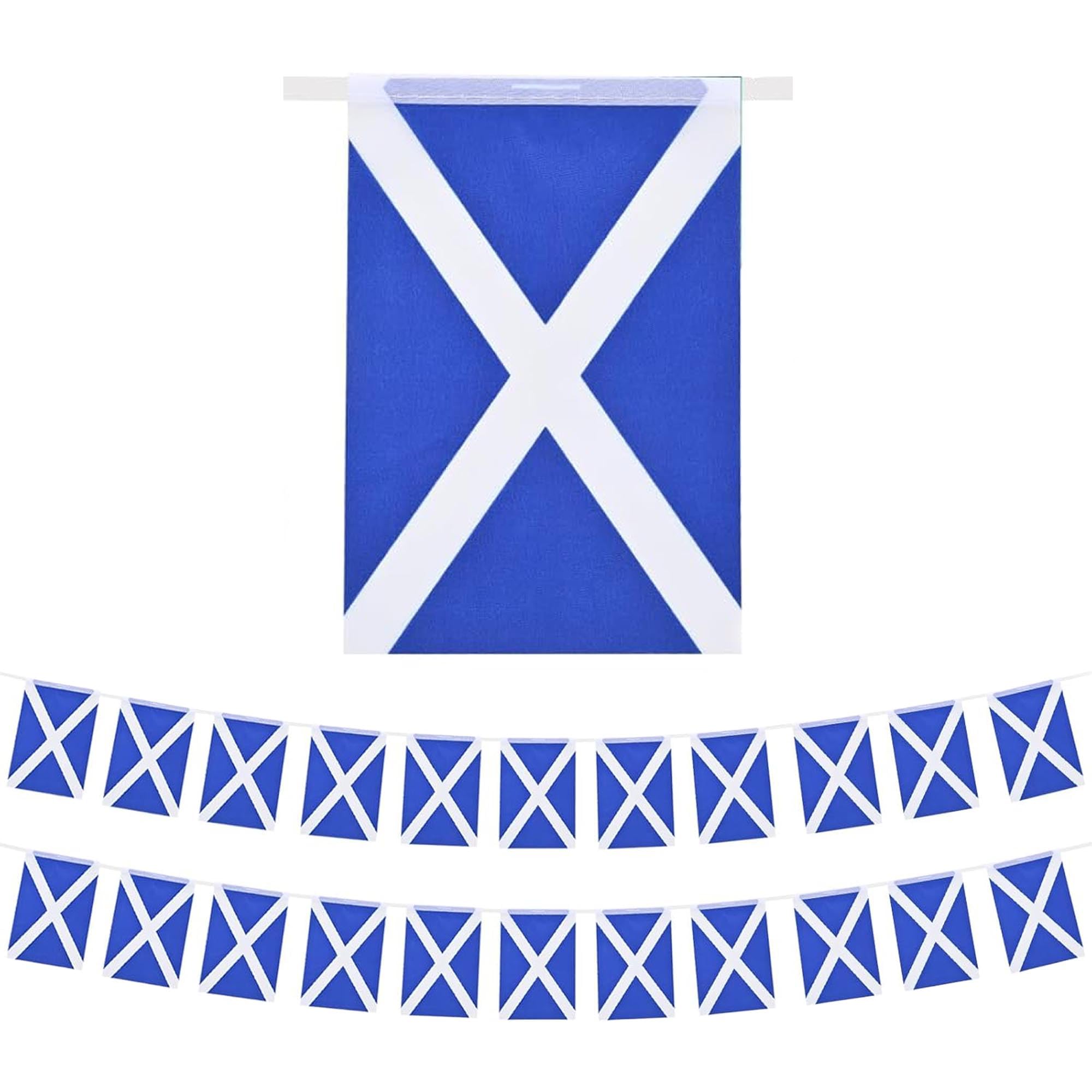 SHATCHI 30ft/9m Fabric Scotland St Andrew's Saltire Scottish Rugby Bunting 30 Flags Football Cricket Support Decorations World Cup Support Banner Blue and White Cross