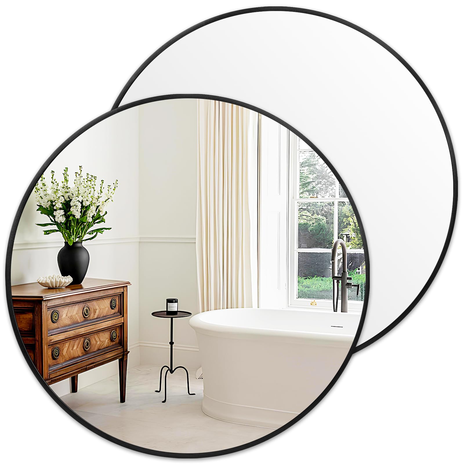 Fabuday Black Circle Mirror for Wall 24 Inch 2 Pack - Round Mirror for Bathroom, Entryway, Living Room, Hallway, Bedroom Decor, Matte Frame Mirrors