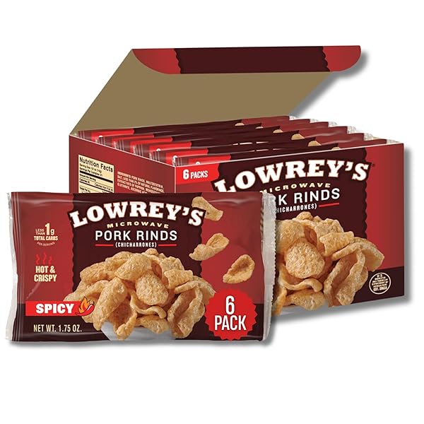 LOWREY’S BACON CURLS MICROWAVE PORK RINDS (CHICHARRONES), HOT AND SPICY, 1.75 OUNCE (PACK OF 6)