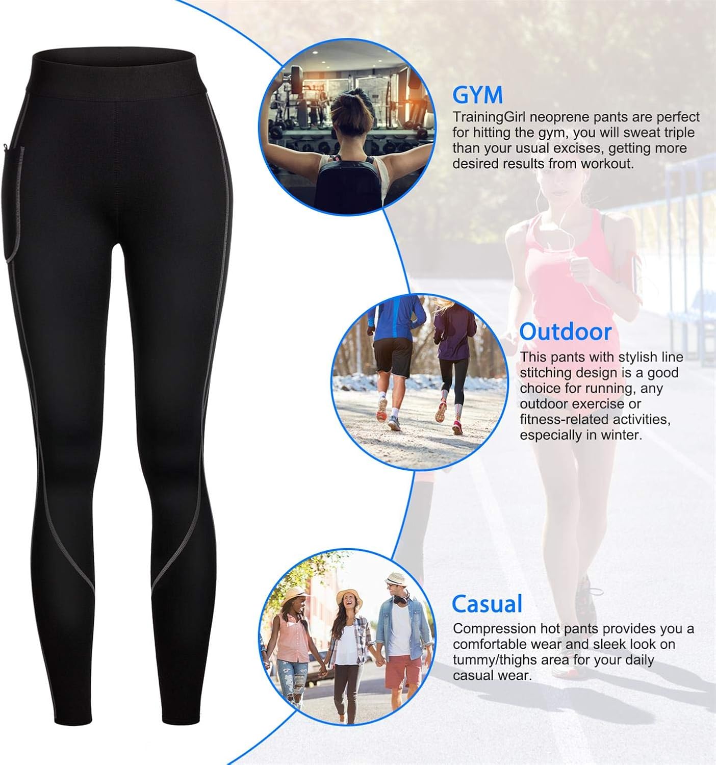 Women Weight Loss Hot Neoprene Sauna Sweat Pants with Side Pocket Workout Thighs Slimming Capris Leggings Body Shaper: Clothing