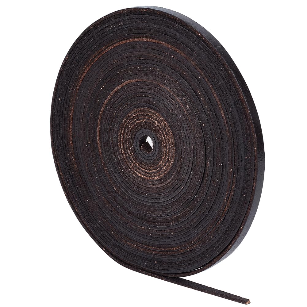 GORGECRAFT 10m Flat Leather Cord 6mm Black Genuine Leather Strip 2mm Thick Cowhide Straps Braiding Threads String Rope for Bracelets Necklace Belts Boot Lace Jewelry Making DIY Beading Craft