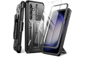 TONGATE for Samsung Galaxy S24 Case with Kickstand, [Bulit-in Slide Camera Cover & Belt-Clip] Full-Body Military Grade Shockproof Galaxy S24 Phone Case with Screen Protector, Black