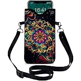 otilil Neoprene Cell Phone Sleeve Pouch Case Bag with Crossbody Strap Neck Lanyard for Women 7.1 X 3.9 in Floral