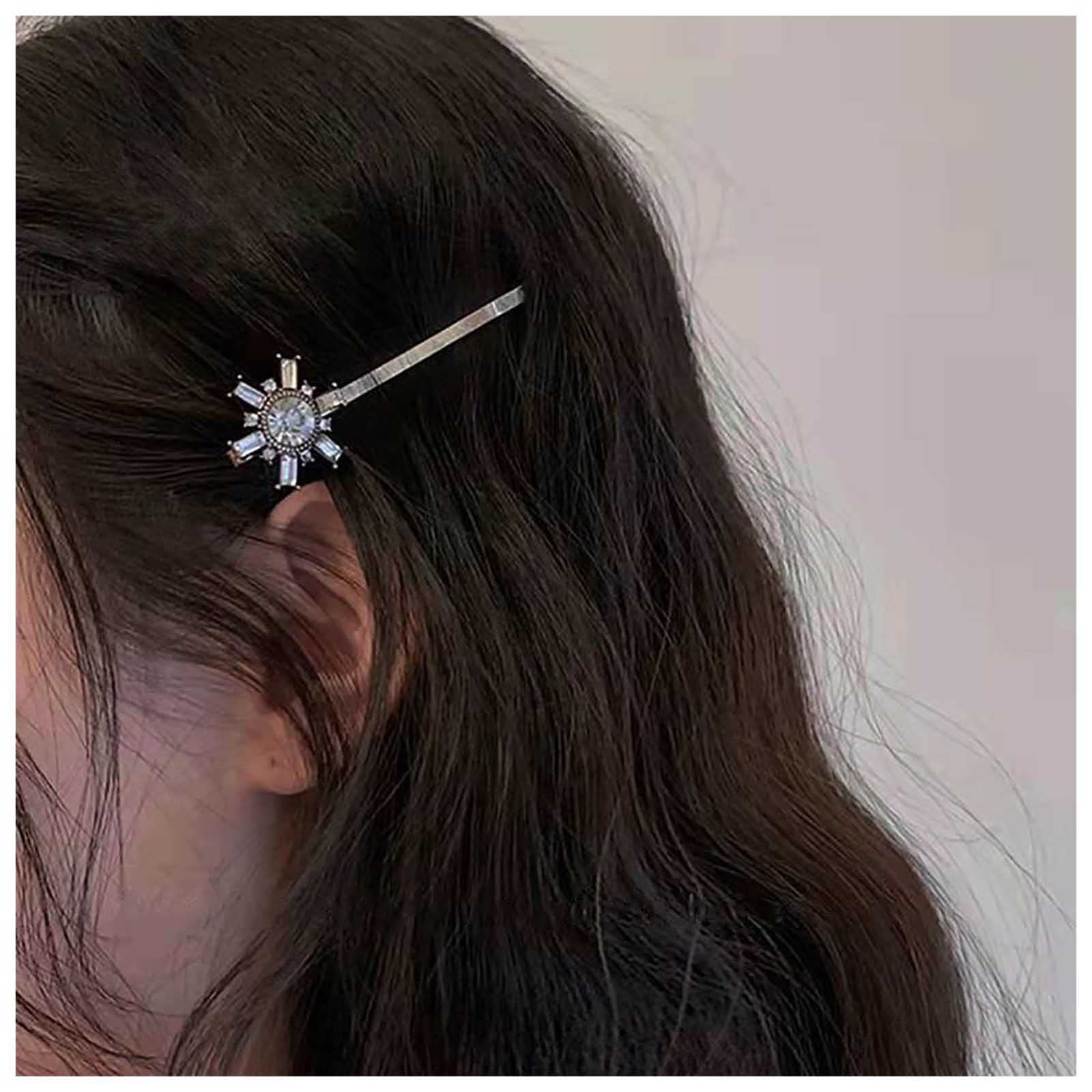 Cimenexe Bohemian Crystal Hair Clip Rhinestone Hair Pins Clips Paved Cz Hair Barrette Bridal Headclip Gold Hairpins Cz Flower Headwear Decorative Wedding Hair Accessories Jewelry for Women and Girls