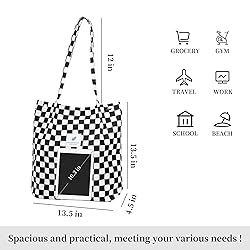 TOPASION Cute Checkered Corduroy Tote Bag Canvas