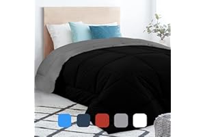 Equinox International Polyester Comforter - Duvet Insert - Quilted Down Alternative Comforter - Thick Comforter with Corner Tabs - Box Stitched Microfiber Comforter (Black/Grey, Twin)