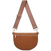 Woven Crossbody Bags For Women, Checkered Fashion PU Bum Bag Waist Pack, Travel Sling Purse with Adjustable Strap(Brown)