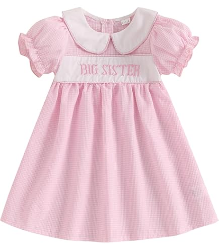 vchoohce Big Sister Little Sister Matching Outfits Short Sleeve Bubble Romper Smocked Dress Toddler Girl Summer Clothes (Blue Dress, 12-18 Months): Clothing, Shoes & Jewelry