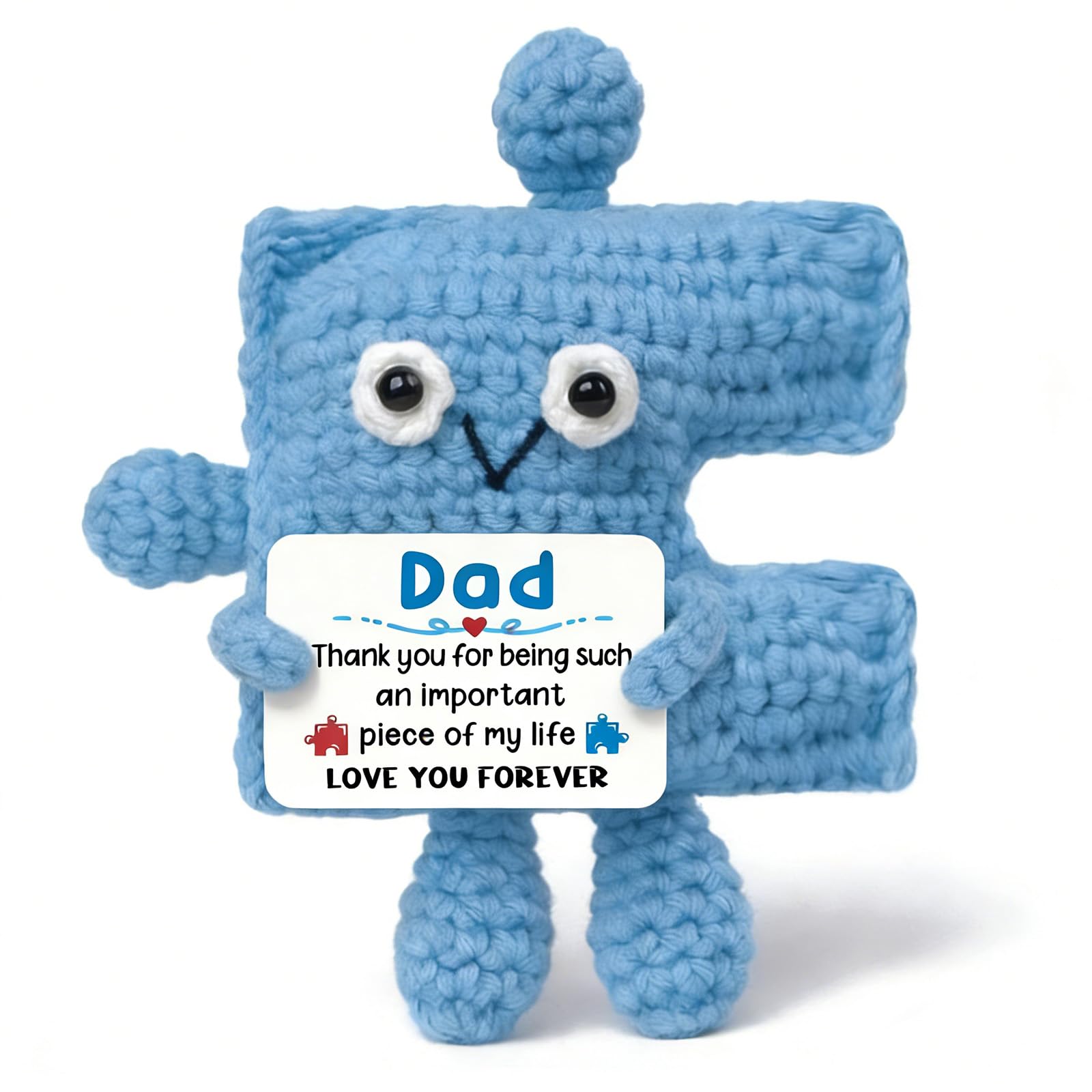 SOMUSICTY Gifts for Dad, Dad Birthday Gifts from Daughter Son, Handmade Crochet Puzzle Piece Decor, Emotional Support Crochet Present for Daddy Father Papa on Birthday Christmas Fathers Day