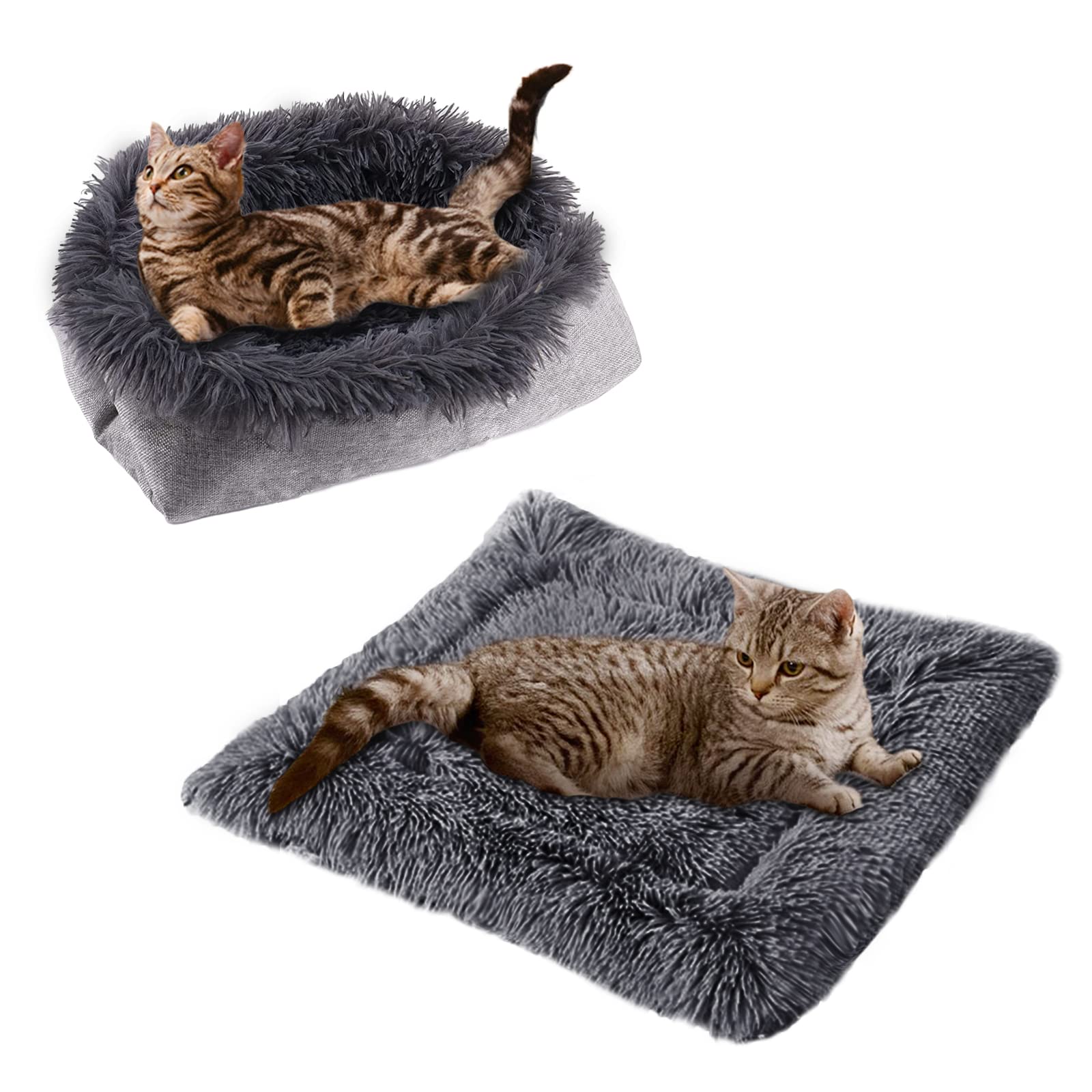 TUAKIMCE Cat Beds for Medium Cats and Dogs Function 2 in 1 Plush Soft Blanket and Cat Beds for Indoor Cats Warm Fluffy Pet Mat Puppy Bed Kitten Bed Washable (Dark Grey)