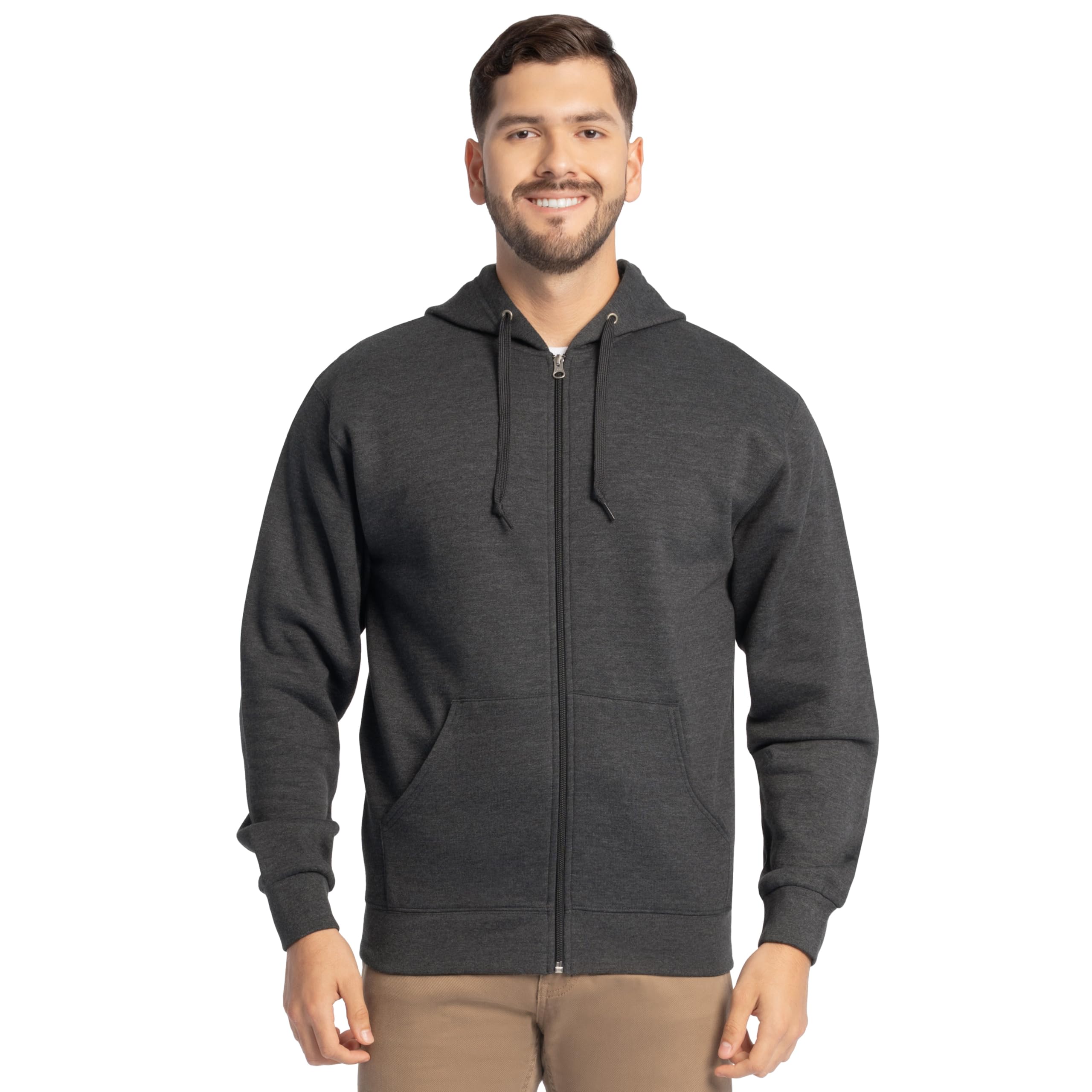 Photo 1 of Fruit of the Loom Men's Eversoft Fleece Sweatshirts & Hoodies, Full Zip-Black Heather, Medium
