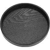Watris Veiyi Round Wood Tray, Solid Black Tray, 10.6inch | Decorative Wooden Tea Coffee Snack Tray, Food Meals Serving Plate with Raised Edges for Home Restaurant Office Teahouse