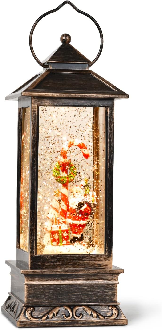 Snow Globes - DearHouse Singing Musical Lighted Christmas Snowman Water Glittering Swirling Snow Globe Lantern with Music Christmas Home Decoration and Gift Snowman Family, Battery Operated (Santa)