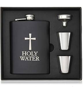 Hip Flask for Liquor, Holy Water Flask for Funny Gift, 8oz Stainless Steel with Funnel, Discrete Shot Drinking of Alcohol, Whiskey, Rum and Vodka, for Men and Women, US-AKI-27 (Holy Water Flask)
