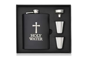 Hip Flask for Liquor, Holy Water Flask for Funny Gift, 8oz Stainless Steel with Funnel, Discrete Shot Drinking of Alcohol, Wh