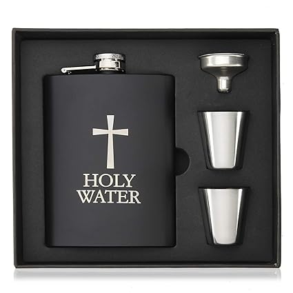 Hip Flask for Liquor, Holy Water Flask for Funny Gift, 8oz Stainless Steel with Funnel, Discrete Shot Drinking of Alcohol, Whiskey, Rum and Vodka, for Men and Women, US-AKI-27 (Holy Water Flask)
